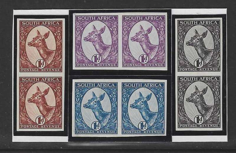 Union: 1926 Booysens essay set of 4 imperf pairs. MNH. See below.