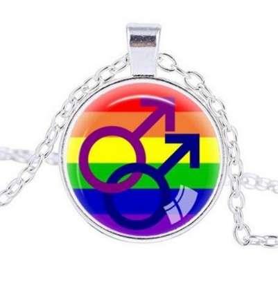 LGBTQ Pride Rainbow Blue and Purple Male Sign Pendant and Necklace