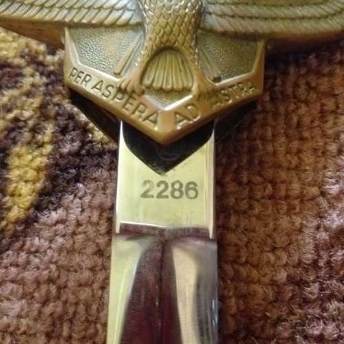 SAAF Officers Ceremonial Dagger, numbered with belt and hangers