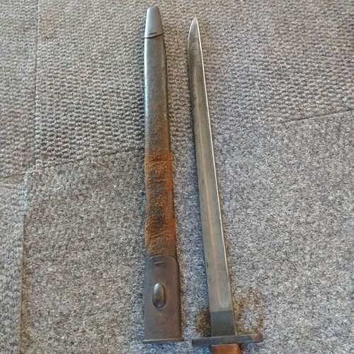 SAP Sanderson bayonet and Scabbard, stamped 1937.