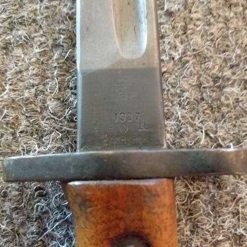 SAP Sanderson bayonet and Scabbard, stamped 1937.
