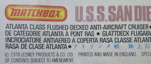 **MATCHBOX**MODEL KIT**U.S.S. SAN DIEGO**1/700**