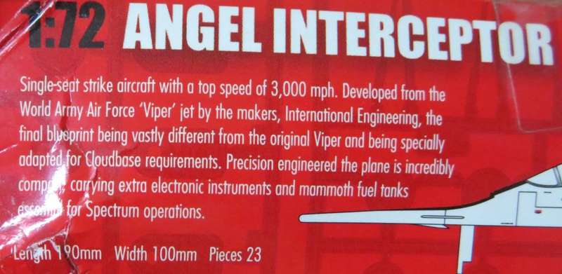 B/FRIDAY**AIRFIX**MODEL KIT**CAPTAIN SCARLET**ANGEL INTERCEPTOR**VINTAGE**1/72**LENGTH +-19CM
