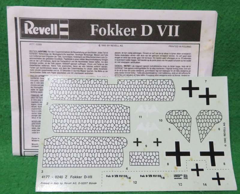 **REVELL**MODEL KIT**FOKKER D VII**1/72**LENGTH +-9.7CM**