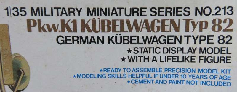 **TAMIYA**MODEL KIT**GERMAN KUBELWAGEN - TYPE 82**VINTAGE**1/35**LENGTH +-10CM**
