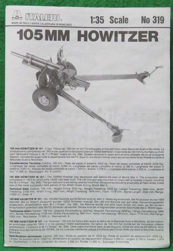 **ITALERI**MODEL KIT**105MM HOWITZER M101**VINTAGE**1/35**LENGTH +-19CM**