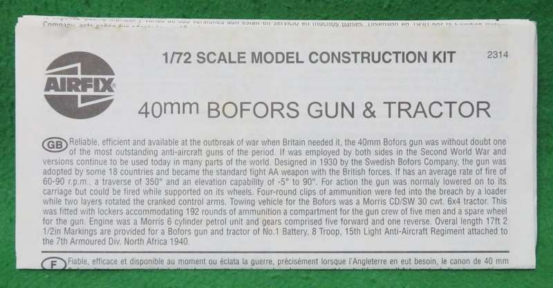 **AIRFIX**MODEL KIT**BOFORS 40mm GUN & TRACTOR**VINTAGE**1/72**