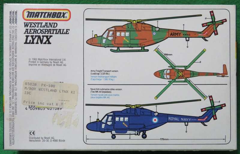 **MATCHBOX**MODEL KIT**LYNX - WESTLAND AEROSPATIALE**VINTAGE**1/72**