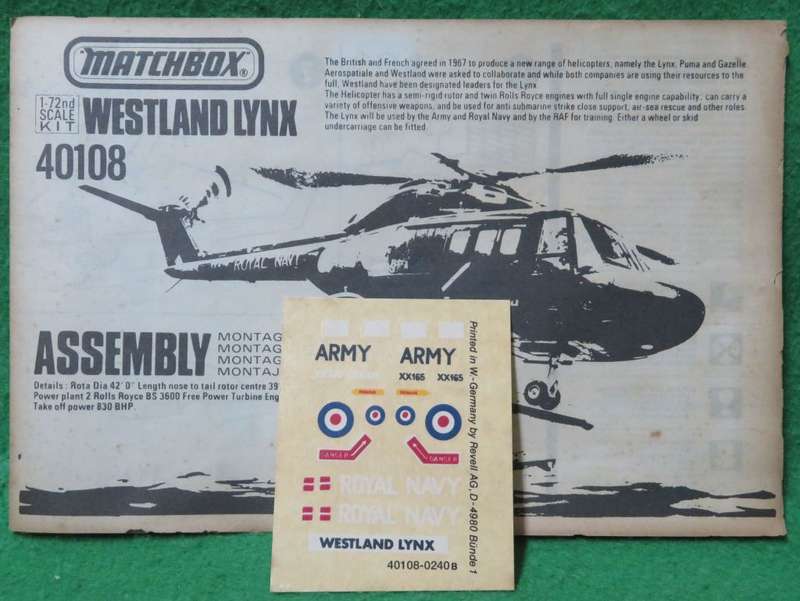 **MATCHBOX**MODEL KIT**LYNX - WESTLAND AEROSPATIALE**VINTAGE**1/72**