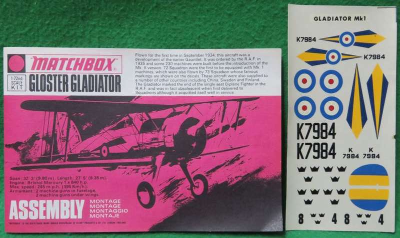 **MATCHBOX**MODEL KIT**GLOSTER GLADIATOR Mk.1**1/72**VINTAGE**
