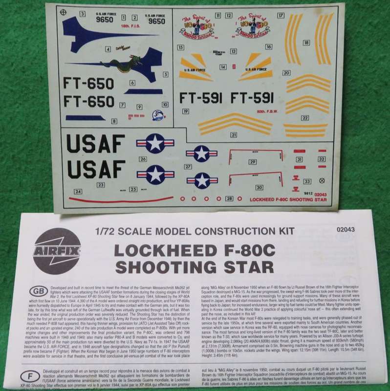 **AIRFIX**MODEL KIT**LOCKHEED F-80 SHOOTING STAR**VINTAGE**1/72**