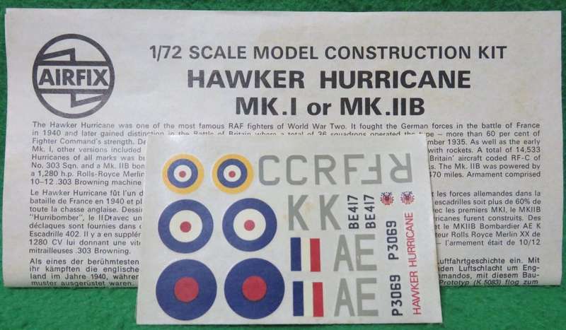 **AIRFIX**MODEL KIT**HAWKER HURRICANE MK.I / MK.IIB**1/72**VINTAGE**