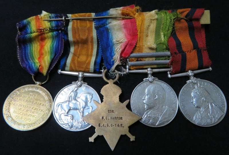 **Boer War & WWI Medal set**All medals issued to H.L. Harpur**With 3 spare ribbons**