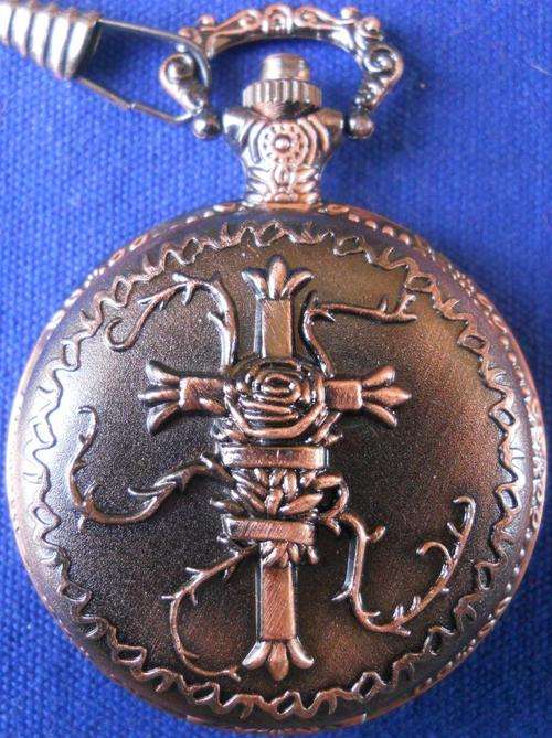***CROSS AND ROSE***QUARTZ POCKET WATCH***WITH CHAIN***NEW***IN GIFT BOX***