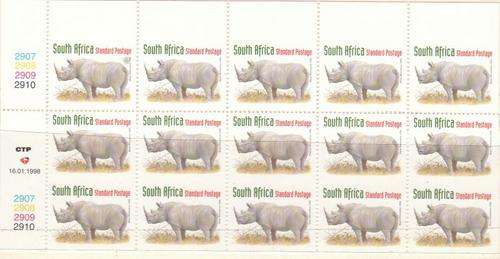 ***RHINO SHEET OF 15 STAMPS***NO PERFORATION BETWEEN 2ND & 3RD ROW***MINT***