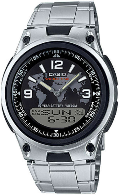 Casio Men's World Time Ana-Digi Data Bank 10-Year-Battery Watch AW-80D-1A2