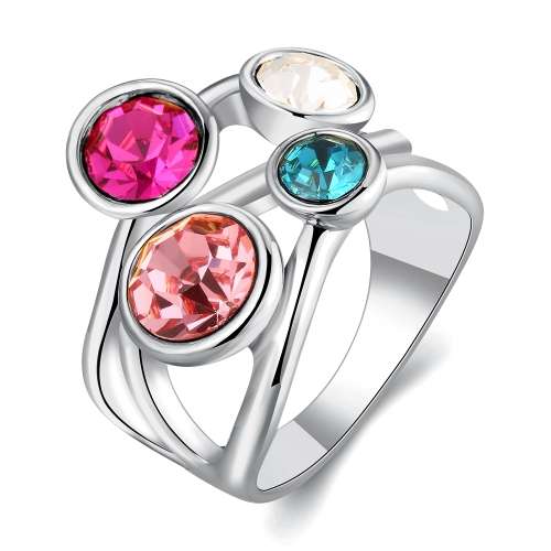 18K RGP in white gold, Ladies multi stone colored ring with swarovski elements