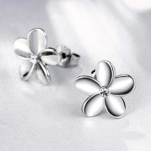 New 18K RGP Flower design stud earrings with crystal detail