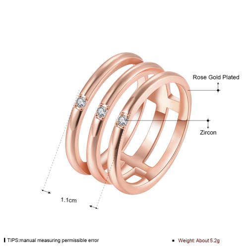 18K RGP in rose gold Triple Row ring with Genuine Austrian crystals