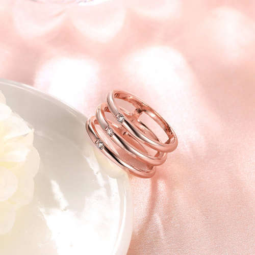 18K RGP in rose gold Triple Row ring with Genuine Austrian crystals