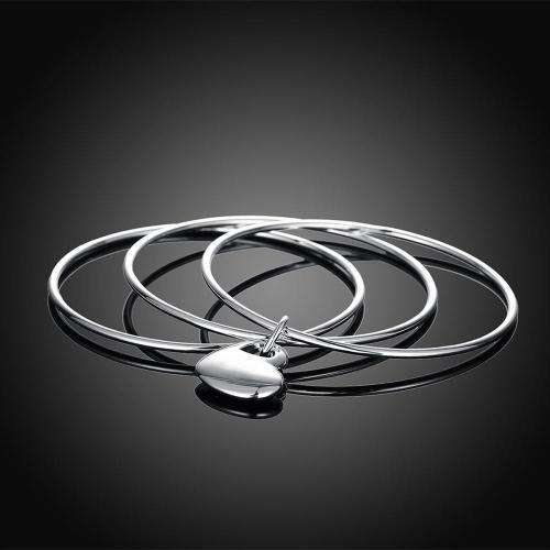 New 925 Sterling silver filled double linked Heart charm bangle