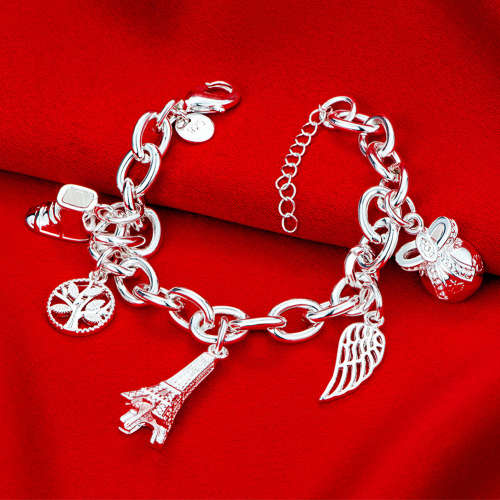 New, 925 Sterling silver filled stamped Charm bracelet, with charms included