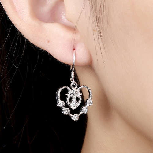 *Local Stock* New 925 Sterling silver filled Filigree heart design earrings with crystal elements