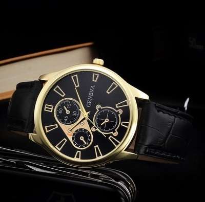 Stylish men's Geneva Watch, with Brown or Black straps