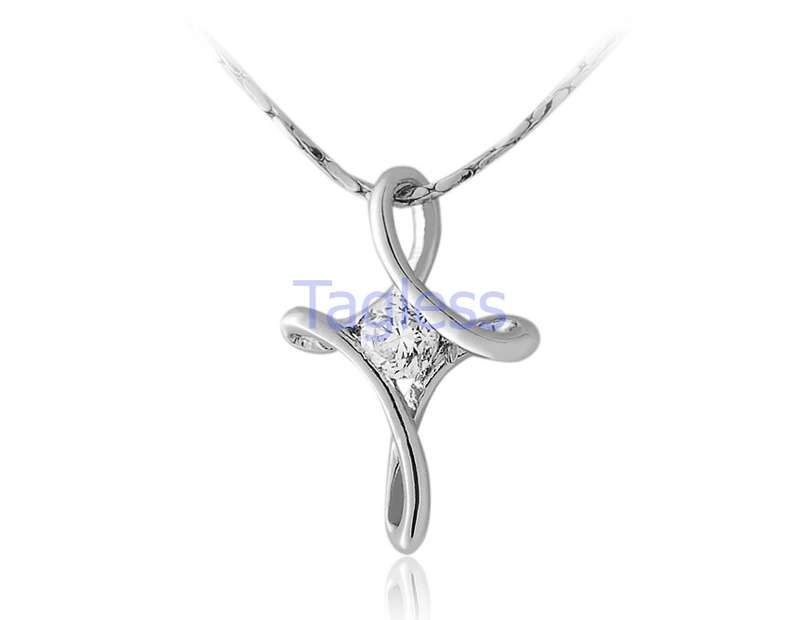 *Beautiful*Cross white gold RGP 18k pendant with free chain
