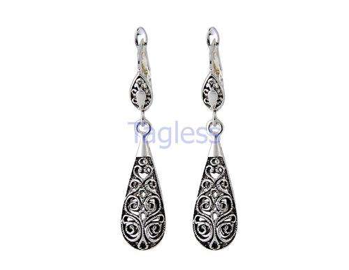 New 18K RGP white gold, fine detail Teardrop Earrings