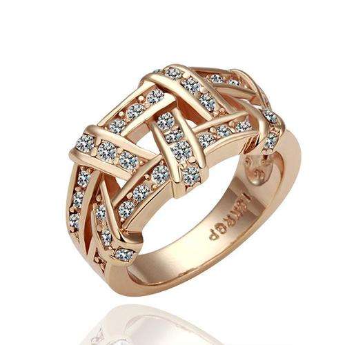 New 18k RGP intricate yellow gold Ring with genuine Ausrian Crystals