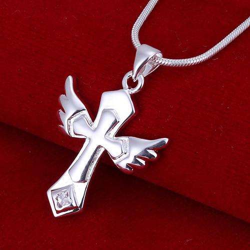New 925 Silver stamped winged cross with free chain