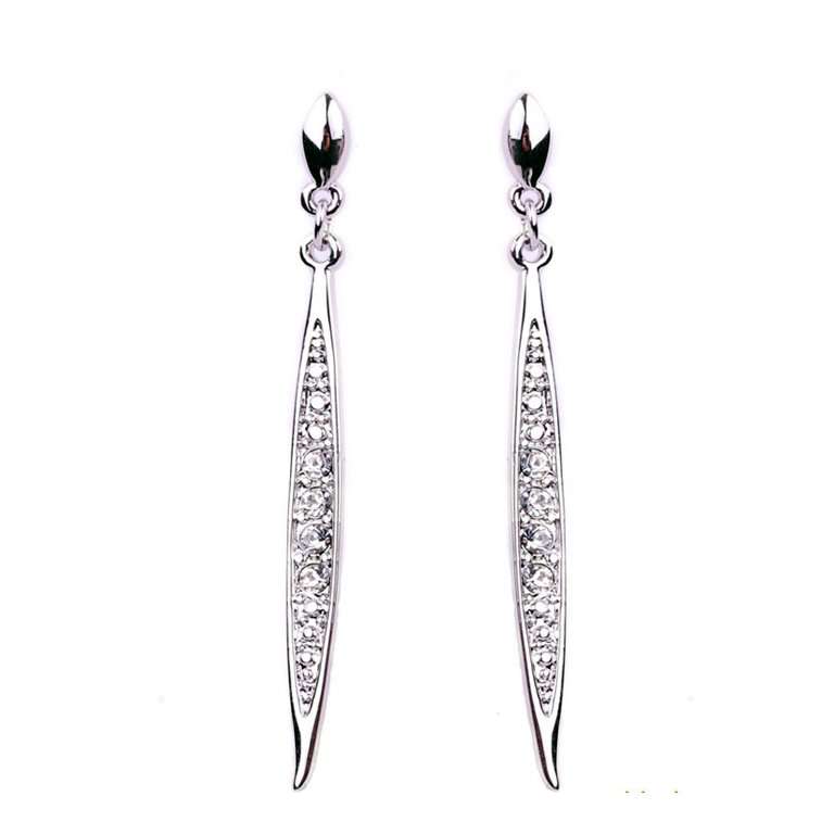 New 18K RGP White gold, long teardrop Earrings with genuine austrian crystal