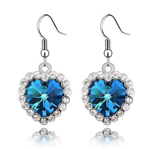 New 18k RGP white gold heart of the ocean earrings with Genuine Austrian crystals, Stunning