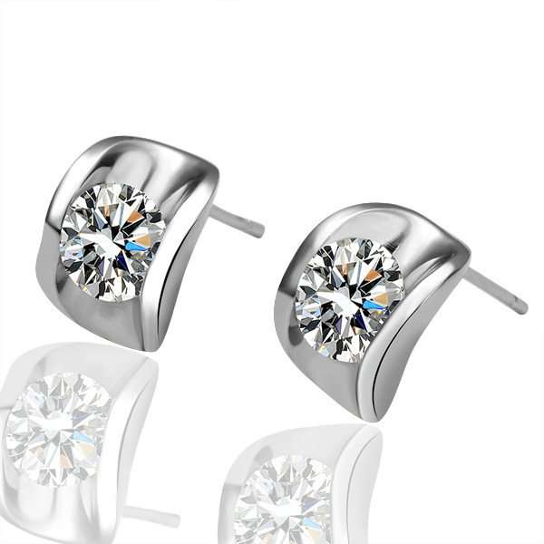 New 18K RGP white gold U shape stud Earrings with genuine austrian crystals