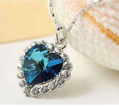 New 18k RGP white gold heart of the ocean Necklace with Genuine Austrian crystals, Stunning
