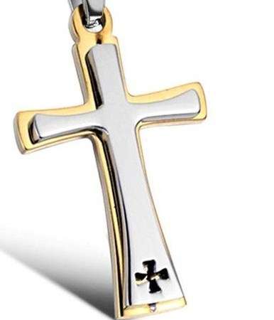 New 316L stainless steel Cross with 18K RGP and comes with free gold chain.