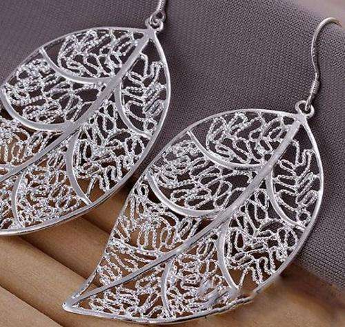 *R350* Local stock, Large 925 Sterling silver Leaf Earrings with fine detail, option add Necklace