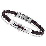 *R350* Local stock, New Arrow through 2 Hearts ladies stainless steel and brown PU  leather Bracelet