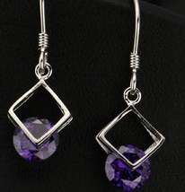 Stamped Genuine 925 solid sterling silver Ladies amethyst Crystal earrings with Purple Zircons