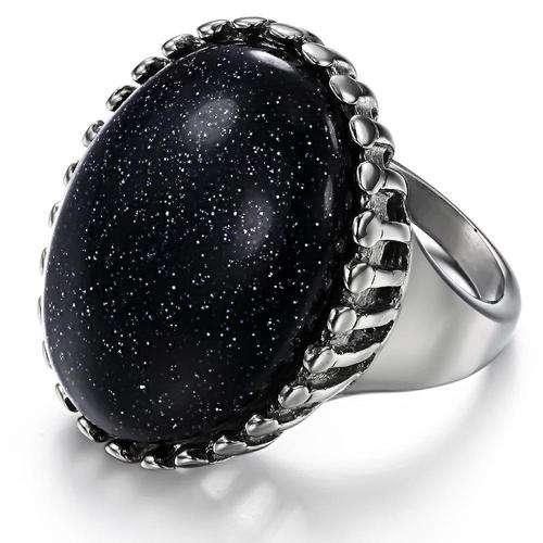 Huge chunky ladies gemstone ring Black \ Deep blue night sky feel set in Genuine stainless steel
