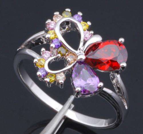 New ladies 925 sterling silver filled Amethyst and Garnet Multi gem Butterfly ring