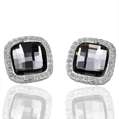 Local Stock, High quality 18K RGP white gold earrings with black crystal and zircons