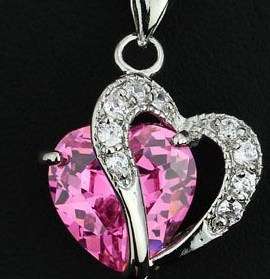 *Local Stock*, New 24K RGP white gold pink sapphire pendant with free chain