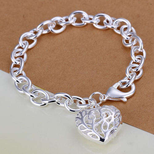 *Local Stock*, New 925 sterling silver stamped filled bracelet with fine detail large heart charm