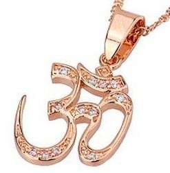 New 18K RGP rose gold Ladies Aum pendant with austrian crystals, Comes with FREE chain