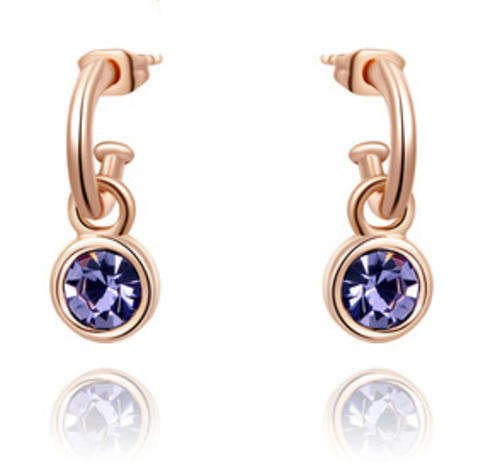*Local Stock* High quality 18K RGP drop earrings with purple Genuine Austrian crystal