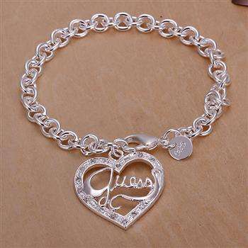 Local Stock, New 925 sterling silver filled heart charm bracelet with Guess wording