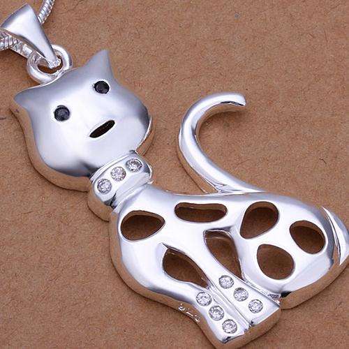 Crazy 2 for 1 special, 925 Sterling silver filled Kitty pendant with chain + FREE matching Earrings