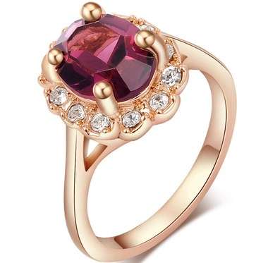 New 18K RGP ladies 2ct purple crystal engagement ring with Austrian crystal accent stones